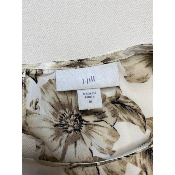 J JILL Brown Taupe Cream Floral Short Sleeve Crew Neck Top Sz Medium - Picture 3 of 7